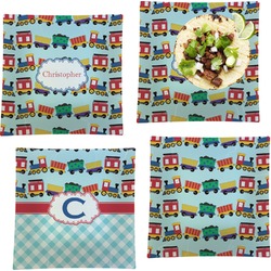 Trains Set of 4 Glass Square Lunch / Dinner Plate 9.5" (Personalized)