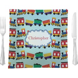 Trains 9.5" Glass Square Lunch / Dinner Plate- Single or Set of 4 (Personalized)