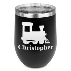 Trains Stemless Stainless Steel Wine Tumbler - Black - Single Sided (Personalized)