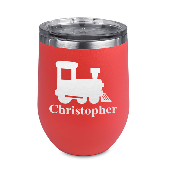 Custom Trains Stemless Stainless Steel Wine Tumbler - Coral - Double Sided (Personalized)