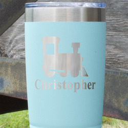 Trains 20 oz Stainless Steel Tumbler - Teal - Double Sided (Personalized)
