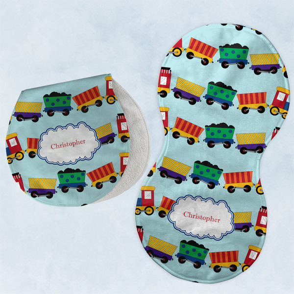 Custom Trains Burp Pads - Velour - Set of 2 w/ Name or Text