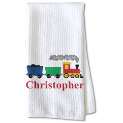 Trains Kitchen Towel - Waffle Weave - Partial Print (Personalized)