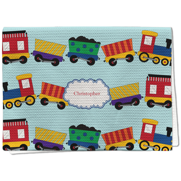 Custom Trains Kitchen Towel - Waffle Weave - Full Color Print (Personalized)