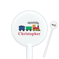 Trains 5.5" Round Plastic Stir Sticks - White - Double Sided (Personalized)