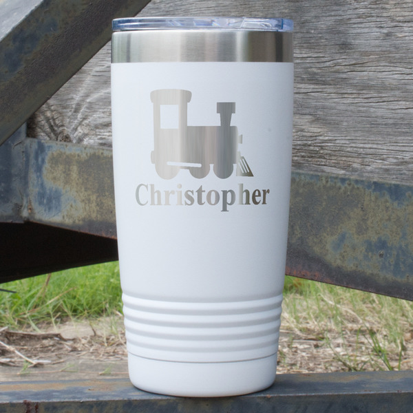 Custom Trains 20 oz Stainless Steel Tumbler - White - Double Sided (Personalized)