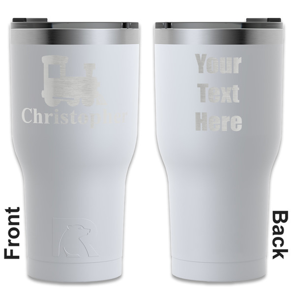 Custom Trains RTIC Tumbler - White - Engraved Front & Back (Personalized)