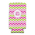 Pink & Green Chevron Can Cooler (tall 12 oz) (Personalized)