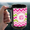 Pink & Green Chevron 15oz. Black Mug - LIFESTYLE