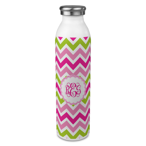 Custom Pink & Green Chevron 20oz Stainless Steel Water Bottle - Full Print (Personalized)