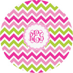 Pink & Green Chevron Multipurpose Round Labels - Custom Sized (Personalized)