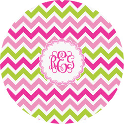 Pink & Green Chevron Multipurpose Round Labels - Custom Sized (Personalized)