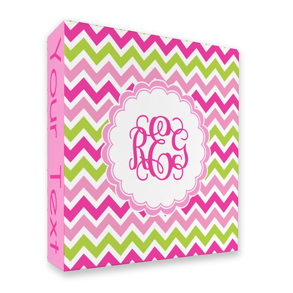 Custom Pink & Green Chevron 3 Ring Binder - Full Wrap - 2" (Personalized)