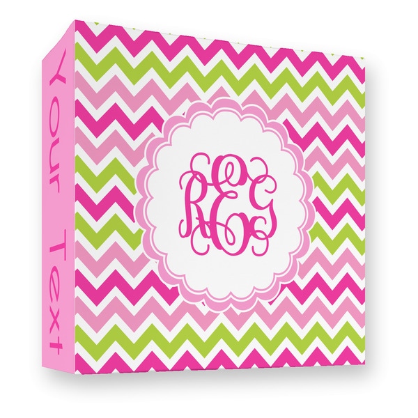 Custom Pink & Green Chevron 3 Ring Binder - Full Wrap - 3" (Personalized)