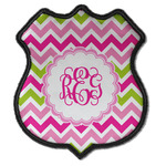 Pink & Green Chevron Iron On Shield Patch C w/ Monogram