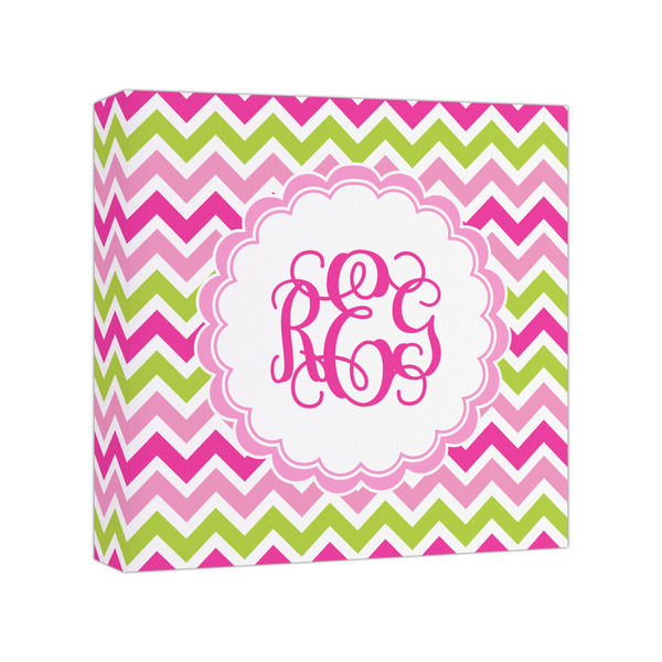 Custom Pink & Green Chevron Canvas Print - 8x8 (Personalized)