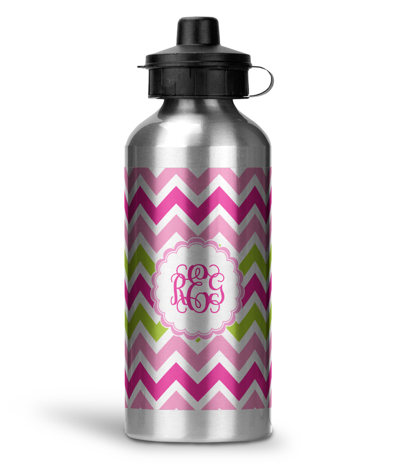 Pink & Green Chevron Water Bottle - Aluminum - 20 oz (Personalized ...