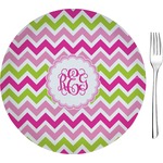 Pink & Green Chevron 8" Glass Appetizer / Dessert Plates - Single or Set (Personalized)