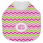 Pink & Green Chevron Jersey Knit Baby Bib w/ Monogram