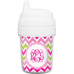 Pink & Green Chevron Baby Sippy Cup (Personalized)