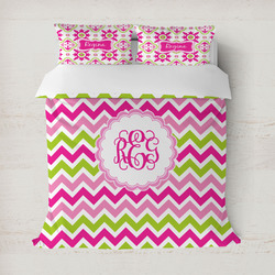 Pink & Green Chevron Duvet Cover Set - Full / Queen (Personalized)