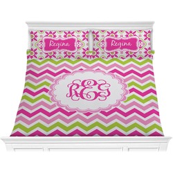 Pink & Green Chevron Comforter Set - King (Personalized)