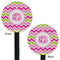 Pink & Green Chevron Black Plastic 5.5" Stir Stick - Double Sided - Round - Front & Back