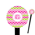 Pink & Green Chevron 6" Round Plastic Food Picks - Black - Single Sided (Personalized)