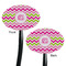 Pink & Green Chevron Black Plastic 7" Stir Stick - Double Sided - Oval - Front & Back