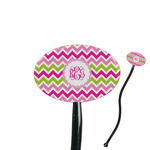 Pink & Green Chevron 7" Oval Plastic Stir Sticks - Black - Double Sided (Personalized)