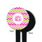 Pink & Green Chevron Black Plastic 7" Stir Stick - Single Sided - Round - Front & Back