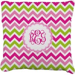 Pink & Green Chevron Faux-Linen Throw Pillow 18" (Personalized)