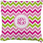 Pink & Green Chevron Faux-Linen Throw Pillow 20" (Personalized)