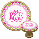 Pink & Green Chevron Cabinet Knob - Gold (Personalized)