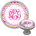 Pink & Green Chevron Cabinet Knob (Silver) (Personalized)