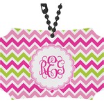 Pink & Green Chevron Rear View Mirror Ornament (Personalized)