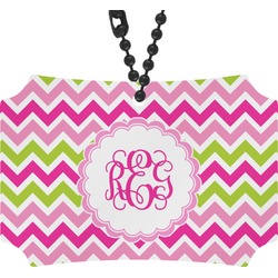 Pink & Green Chevron Rear View Mirror Ornament (Personalized)