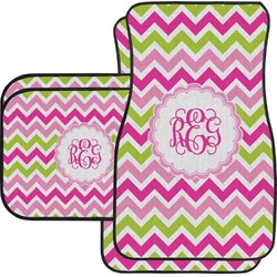 Pink & Green Chevron Car Floor Mats Set - 2 Front & 2 Back (Personalized)