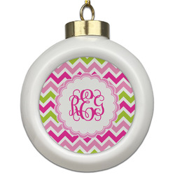 Pink & Green Chevron Ceramic Ball Ornament (Personalized)