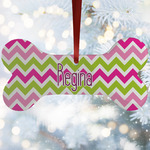 Pink & Green Chevron Ceramic Dog Ornament w/ Monograms