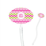 Pink & Green Chevron 7" Oval Plastic Stir Sticks - Clear (Personalized)