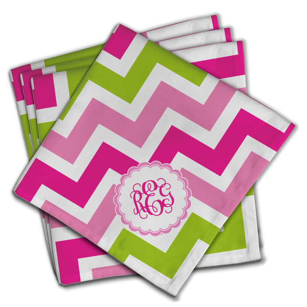 Custom Pink & Green Chevron Cloth Napkins (Set of 4) (Personalized)