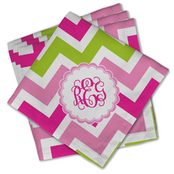 Pink & Green Chevron Cloth Cocktail Napkins - Set of 4 w/ Monogram