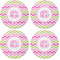 Pink & Green Chevron Coaster Round Rubber Back - Apvl