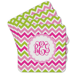 Pink & Green Chevron Cork Coaster - Set of 4 w/ Monogram