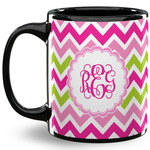 Pink & Green Chevron 11 Oz Coffee Mug - Black (Personalized)