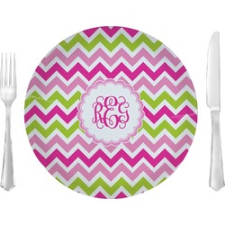 Pink & Green Chevron Glass Lunch / Dinner Plate 10" (Personalized)
