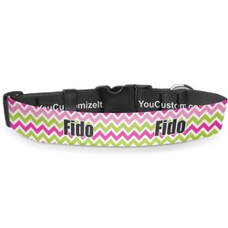 Pink & Green Chevron Deluxe Dog Collar - Extra Large (16" to 27") (Personalized)