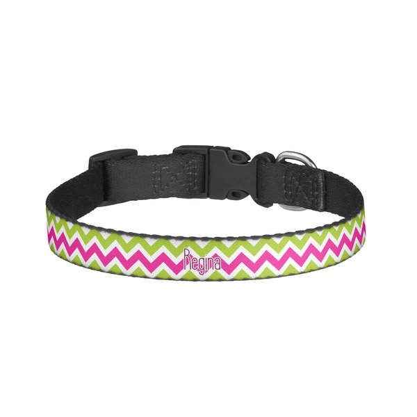 Custom Pink & Green Chevron Dog Collar - Small (Personalized)