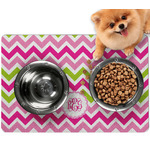 Pink & Green Chevron Dog Food Mat - Small w/ Monogram